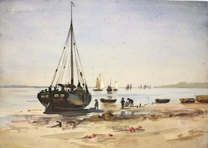 Mary Warburg: Ewer Boat on the Elbe Beach, 1886, Hamburger Kunsthalle, Kupferstichkabinett