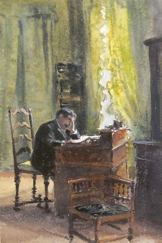 Mary Warburg: Aby Warburg at His Desk (left panel of the triptych ‛Palazzo Potetje’), 1897, Hamburger Kunsthalle, Kupferstichkabinett