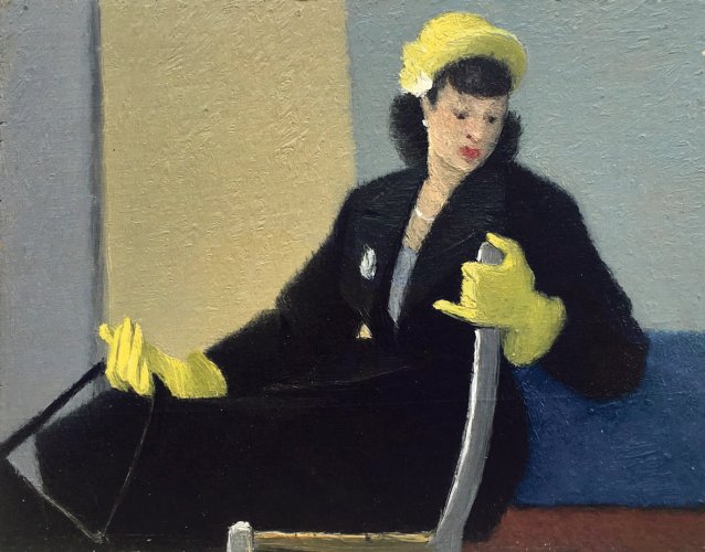 Antonio Calderara: Figura di donna in guanti gialli (Weibliche Figur mit gelben Handschuhen), 1951
