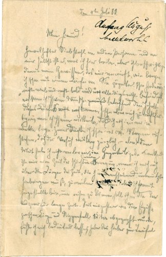 Ernst Barlach: Brief an Friedrich Düsel, 4. Juli 1888