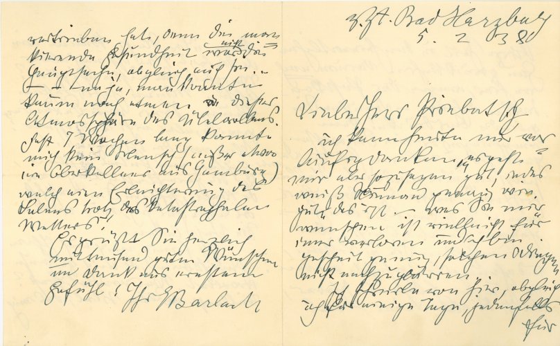Ernst Barlach: Brief an Heinz Priebatsch, 5. Februar 1938