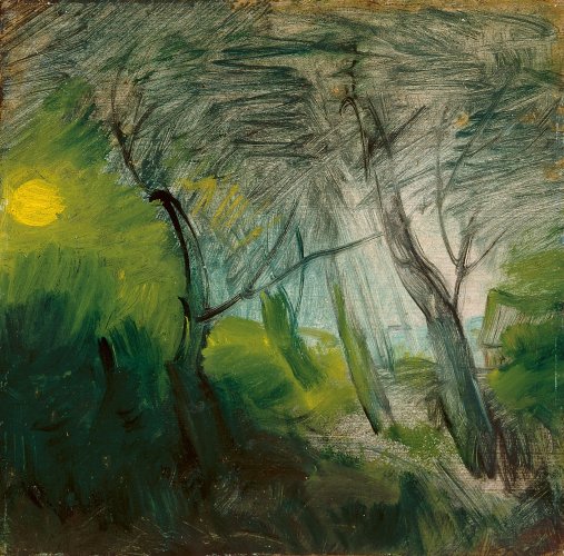 Wilhelm Busch: Moonrise, 1890/95, oil on paper/board, 14 x 14 cm