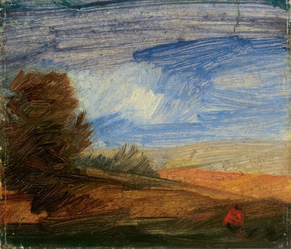 Wilhelm Busch: Lüthorster Herbstlandschaft, um 1890, Öl auf Papier/Pappe, 12,4 x 13,4 cm