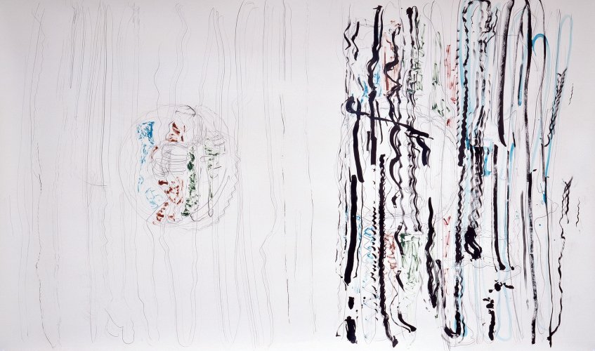 Norbert Prangenberg: Zeichnung, 2004, Aquarell, Tusche, Kohle und Bleistift auf Papier, 184 x 307 cm, Courtesy of Galerie Karsten Greve Köln