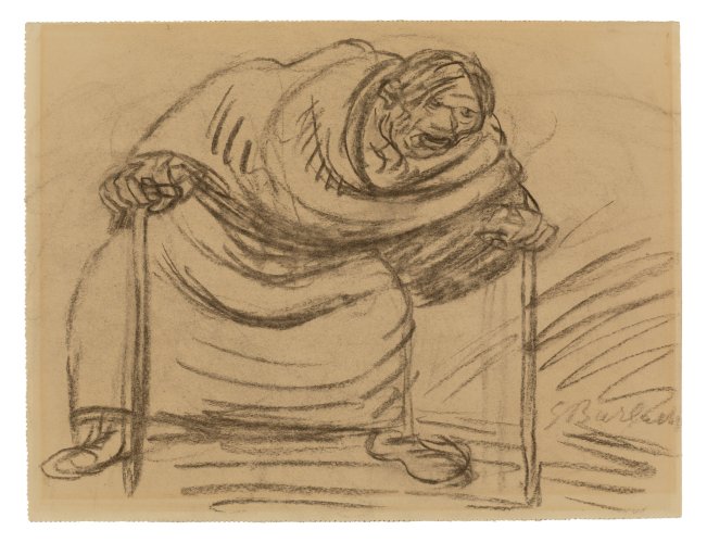 Ernst Barlach: Alte Frau auf Krücken, 1919/20, Kohle, Ernst Barlach Haus Hamburg