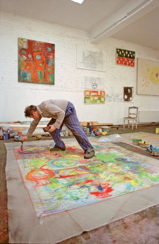 Norbert Prangenberg working in his studio in Cologne, 1999
