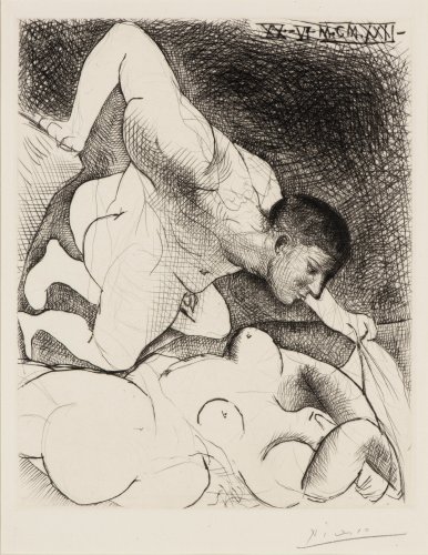 Pablo Picasso: Homme dévoilant une femme (aus der »Suite Vollard«), 1931, Kaltnadelradierung, Sammlung Ernst-Joachim Sorst, Hannover