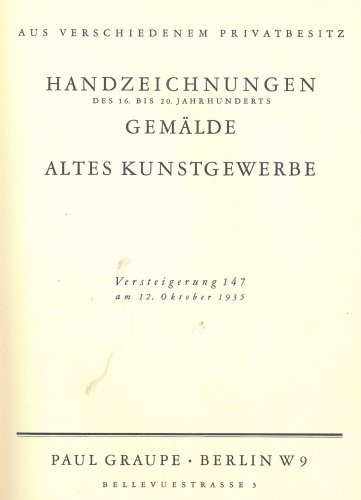 Auktionskatalog Paul Graupe, Berlin 1935, Titelblatt