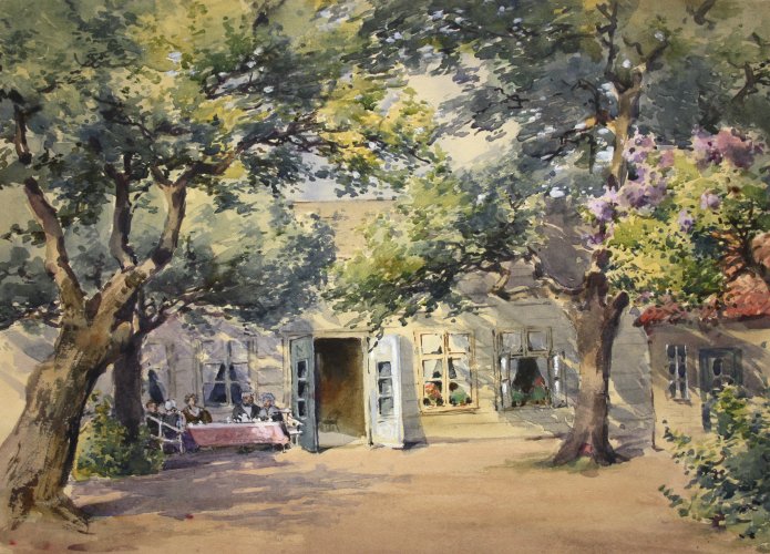 Mary Warburg: Sommerhaus der Großeltern Beets an der Holländischen Reihe in Ottensen, um 1897, Hamburger Kunsthalle, Kupferstichkabinett