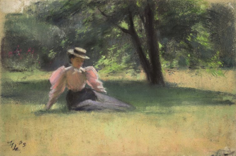 Mary Warburg: Junge Frau unter einem Baum, 1899, Hamburger Kunsthalle, Kupferstichkabinett