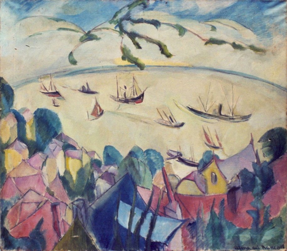 Alma del Banco: View from the Süllbergterrasse, Blankenese, on the Elbe, 1918<br />Private collection © Estate of Alma del Banco